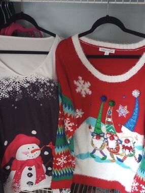 Together Red Holiday Sweater with Festive Gnome Trio